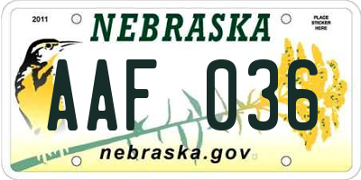 NE license plate AAF036