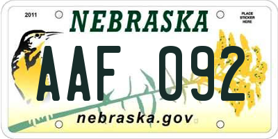 NE license plate AAF092