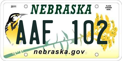 NE license plate AAF102