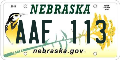 NE license plate AAF113