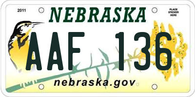 NE license plate AAF136