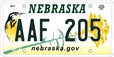 NE license plate AAF205