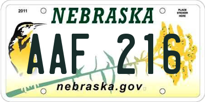 NE license plate AAF216