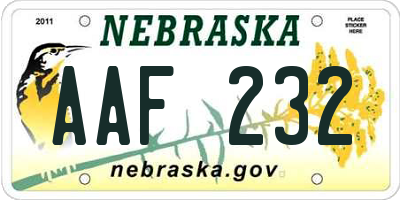 NE license plate AAF232