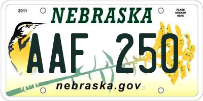 NE license plate AAF250