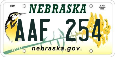 NE license plate AAF254