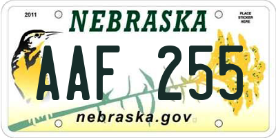 NE license plate AAF255