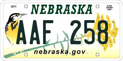 NE license plate AAF258