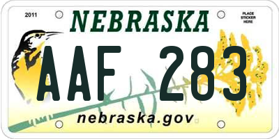 NE license plate AAF283