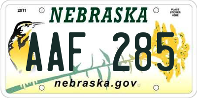 NE license plate AAF285
