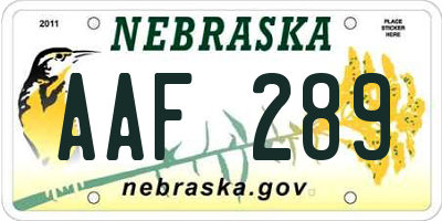 NE license plate AAF289