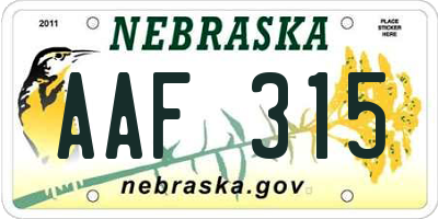 NE license plate AAF315