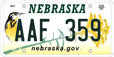 NE license plate AAF359