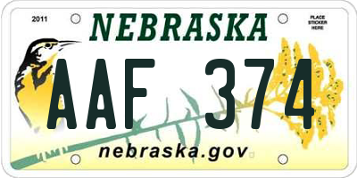 NE license plate AAF374