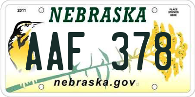 NE license plate AAF378