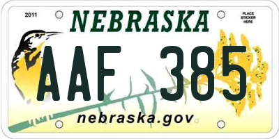 NE license plate AAF385