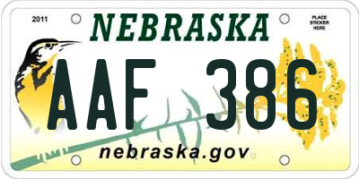 NE license plate AAF386