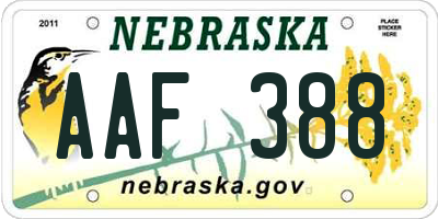 NE license plate AAF388