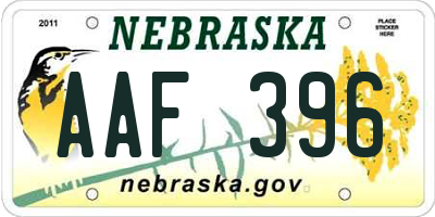 NE license plate AAF396