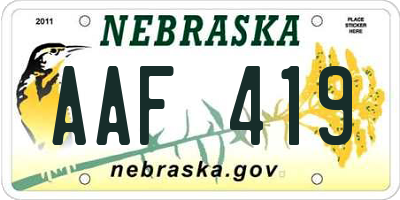 NE license plate AAF419