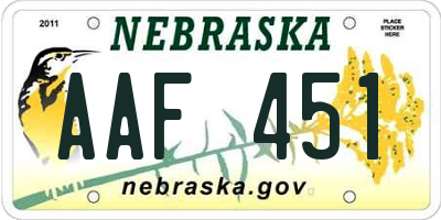 NE license plate AAF451