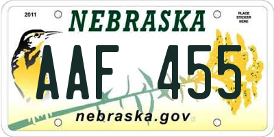 NE license plate AAF455