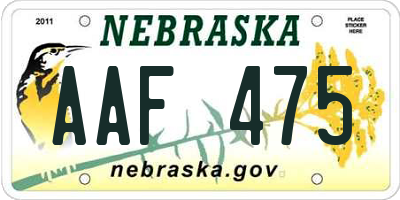 NE license plate AAF475