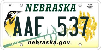 NE license plate AAF537