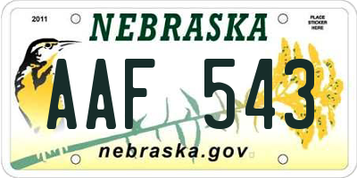 NE license plate AAF543