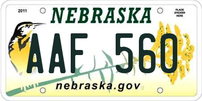 NE license plate AAF560