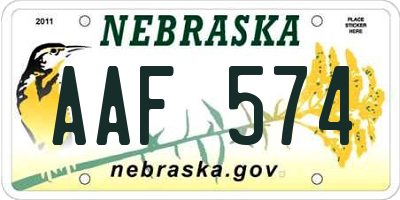 NE license plate AAF574