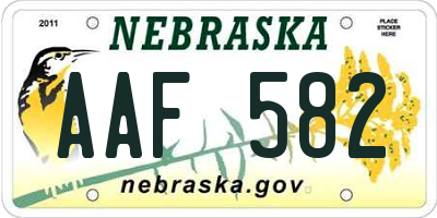 NE license plate AAF582