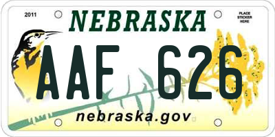 NE license plate AAF626