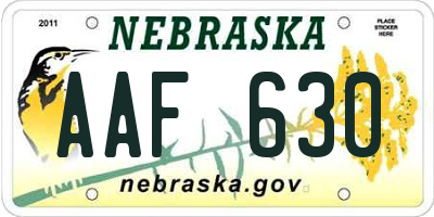 NE license plate AAF630