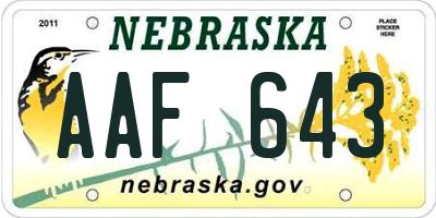 NE license plate AAF643