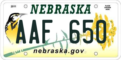 NE license plate AAF650