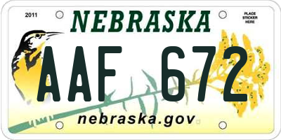 NE license plate AAF672