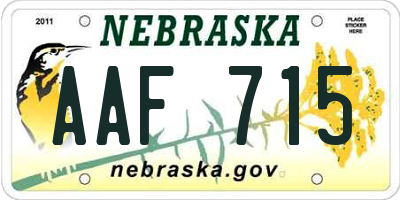 NE license plate AAF715