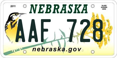 NE license plate AAF728