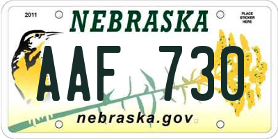 NE license plate AAF730