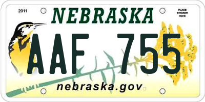 NE license plate AAF755