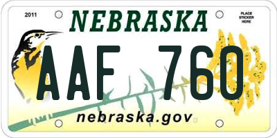 NE license plate AAF760