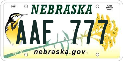 NE license plate AAF777