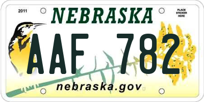 NE license plate AAF782