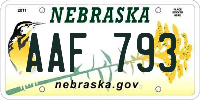 NE license plate AAF793