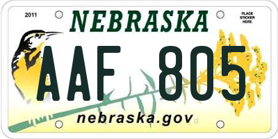 NE license plate AAF805