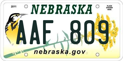 NE license plate AAF809