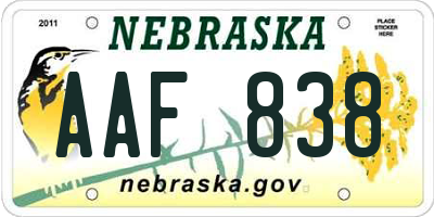 NE license plate AAF838