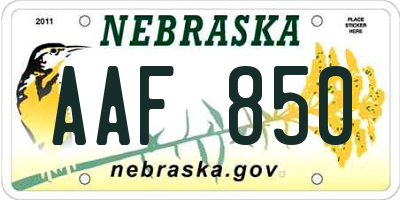 NE license plate AAF850