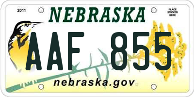 NE license plate AAF855